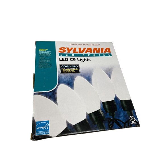 Sylvania Christmas Lights 25 Bulb LED White C9 Cool-Glo 50,000 hr 17 ft NEW - Picture 2 of 4